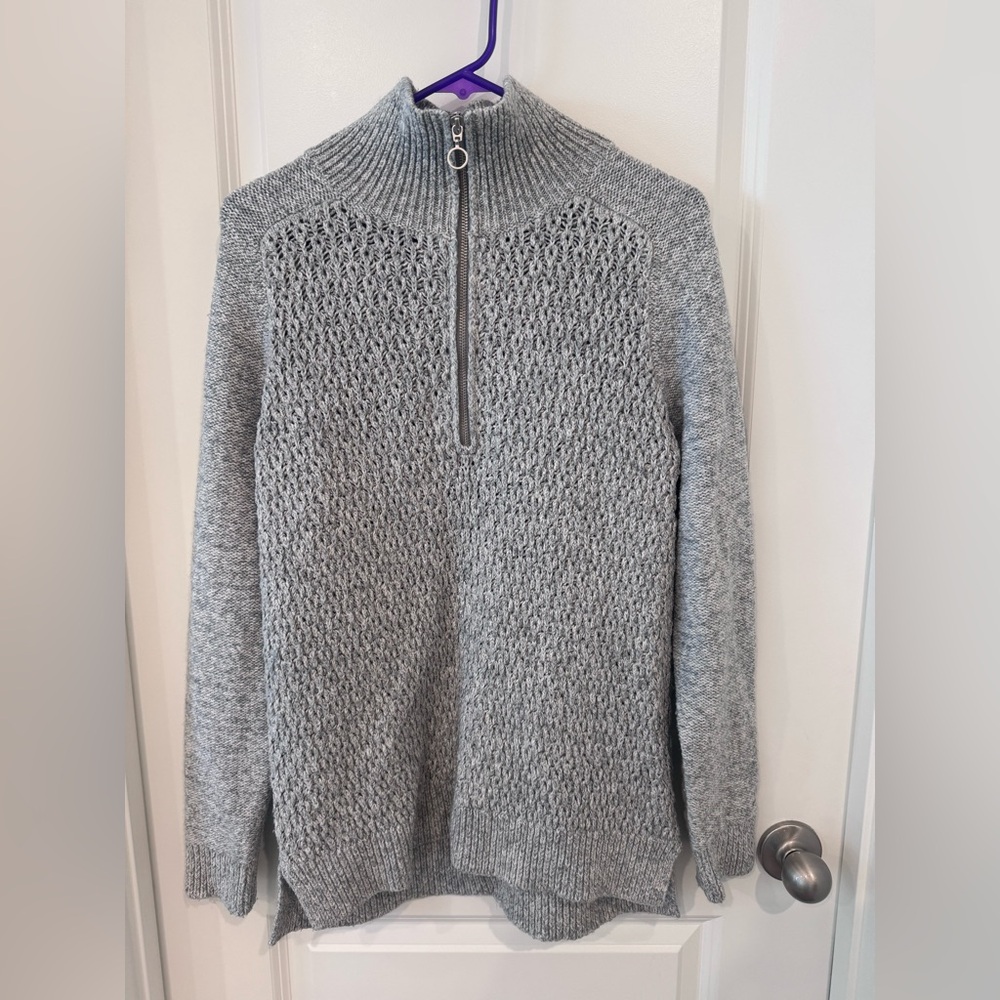 Tommy Hilfiger Light Gray Knit Quarter-Zip Sweater Size Large